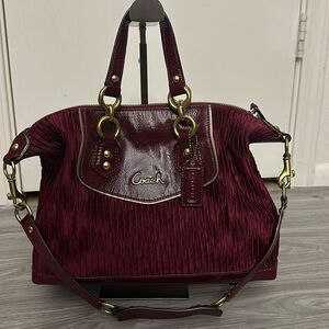 Authentic New Coach Ashley Satin Burgundy Shoulder Satchel Bag